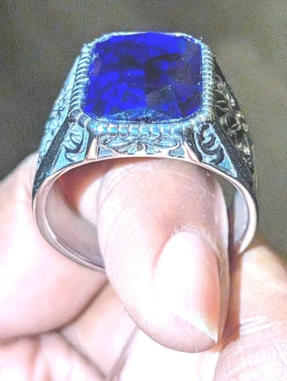 Retro Viking 5 Ct Lab Created Blue Sapphire Men's Ring 14K Silver Plated Sz 13